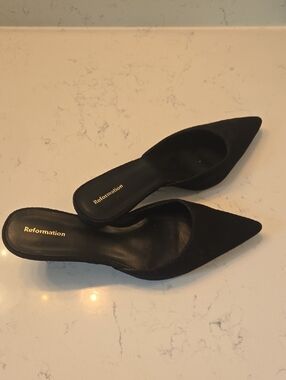 Reformation Black Pointed Slip-On Mules